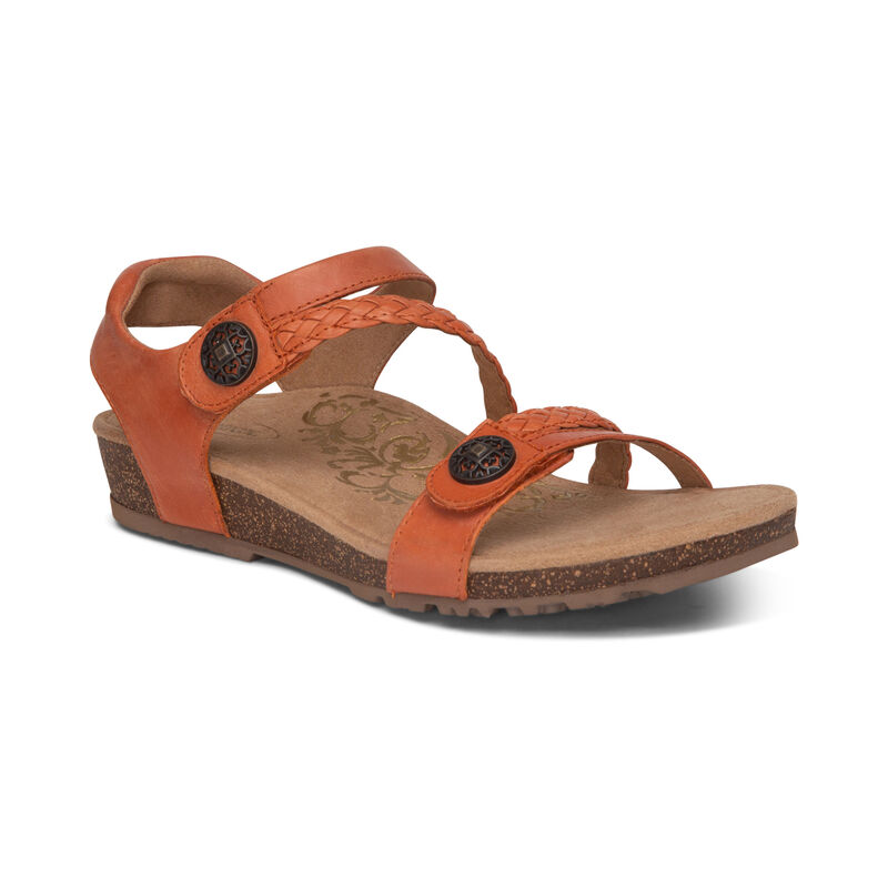 Aetrex Womens Jillian Braided Quarter Strap Sandals Tangerine - J1GZvoDCO